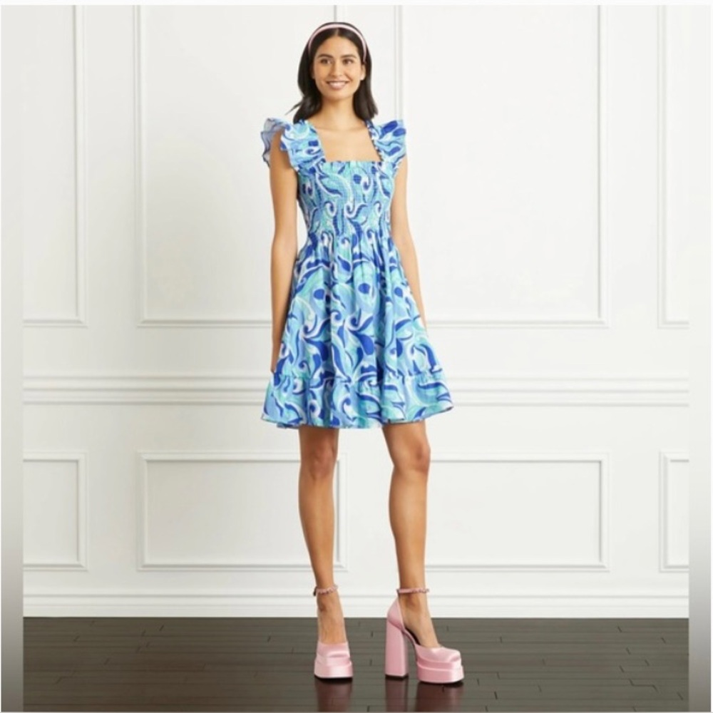 Hill House Elizabeth Nap linen dress blue/green size XS